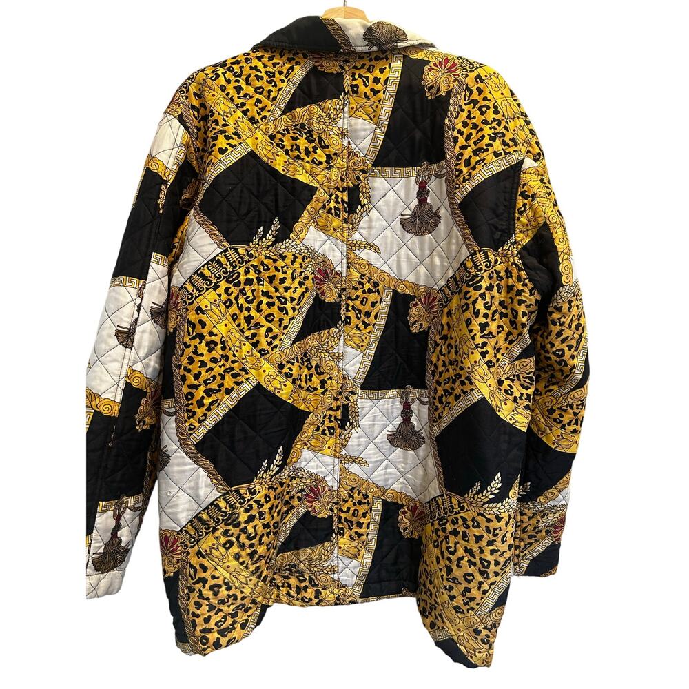 Vintage Cervelle Silk Jacket 1X Baroque Leopard Chain Print Quilted